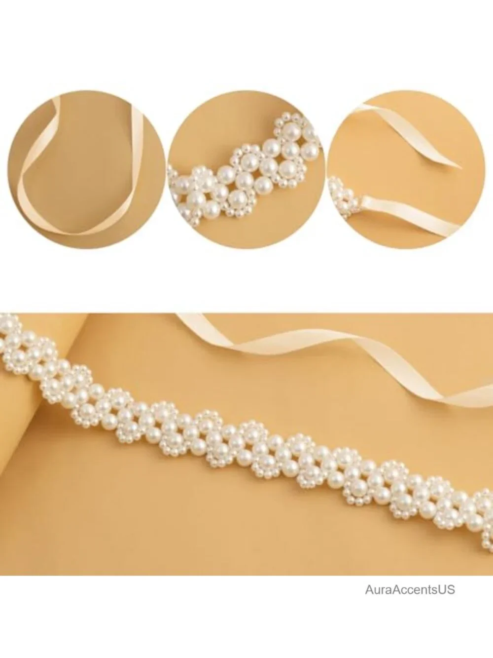 Handmade Beaded Pearl Sash Belt for Wedding Dress Bridal Bow Tie